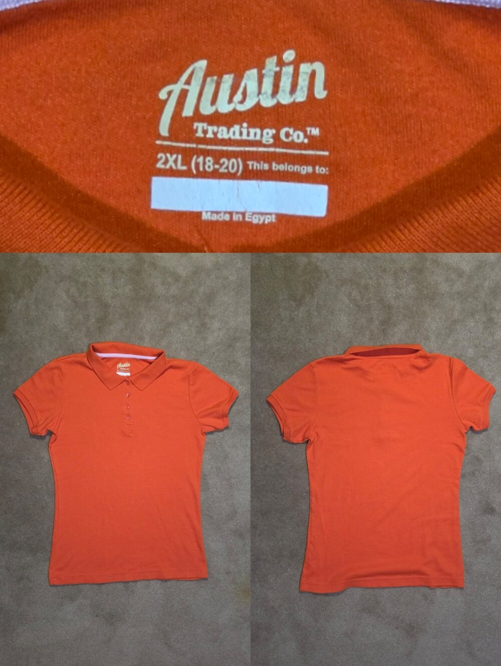 Kids Orange Uniform Polo Shirt Sz 2XL 18/20